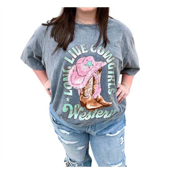 NEW ZUTTER long live cowgirls rocker tee plus in grey - Picture 1 of 3